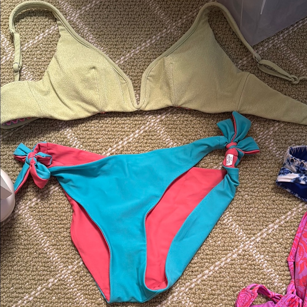 Maaji Green and Pink Bikini with Adjustable Side Ties